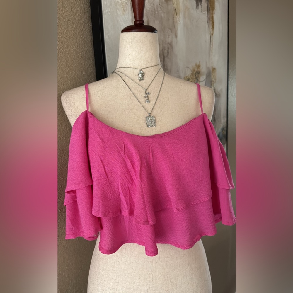 Pink Ruffle Off-Shoulder Top - Picture 7 of 8
